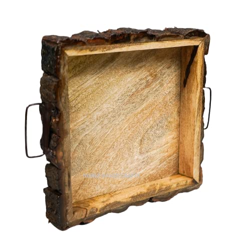 Image of Sheesham Wooden Tray, Nested Handmade & Handcrafted Square Serving Platter (Natural Handmade & Handcrafted Square Serving Tray)