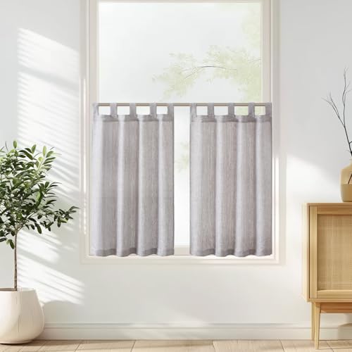 Vangao Scheibengardinen Modern Küche Hellgrau Bistrogardine 2er Set 70Bx90H cm mit Schlaufen Gardinen Kurz Halbtransparente Leinenoptik Küchengardinen für Kleine Fenster Wohnmobil Küchenfenster Vangao Scheibengardinen Modern Küche Hellgrau Bistrogardine 2er Set 70Bx90H cm mit Schlaufen Gardinen Kurz Halbtransparente Leinenoptik Küchengardinen für Kleine Fenster Wohnmobil Küchenfenster