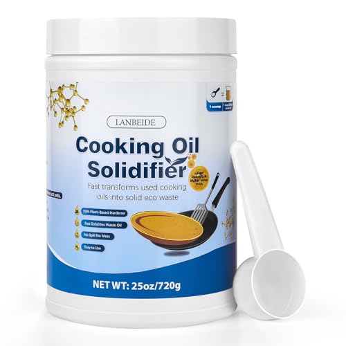 LANBEIDE Fry Cooking Oil Solidifier Powder, Solidifies Up to 72 Cups - Oil Solidifier for Disposal Fry Oil Away from Mess, 100% Plant-Based Cooking Oil Hardener 25 Oz