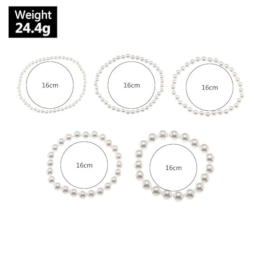 Colorful Bling 5-6Pcs Imitation Pearl Stretch Bracelet Set For Women Gold Beaded Flat Strand Stackable Crystal Rhinestone Layered Bracelet For Women Girls Jewelry-5Pcs All Pearl #TOP5