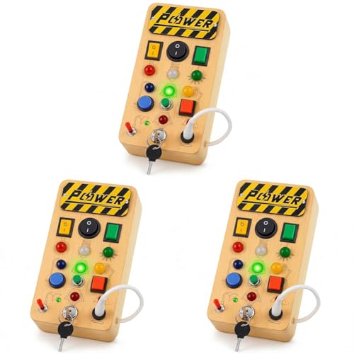 Image of Novo Baby Busy Board for Toddlers | Montessori Toy with Switches, Buttons & Activities | Portable Wooden Busy House | Educational Toy for Baby Boys & Girls Age 2 3 (Busy Board) (Pack of 3)
