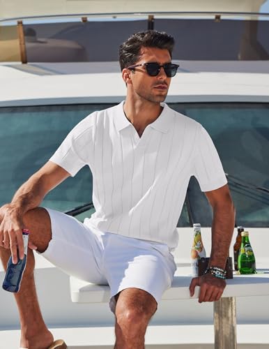 Image of COOFANDY Mens Polo Shirts Short Sleeve V Neck Knit Shirts for Men Casual Old Money Clothes Mens Golf Shirt