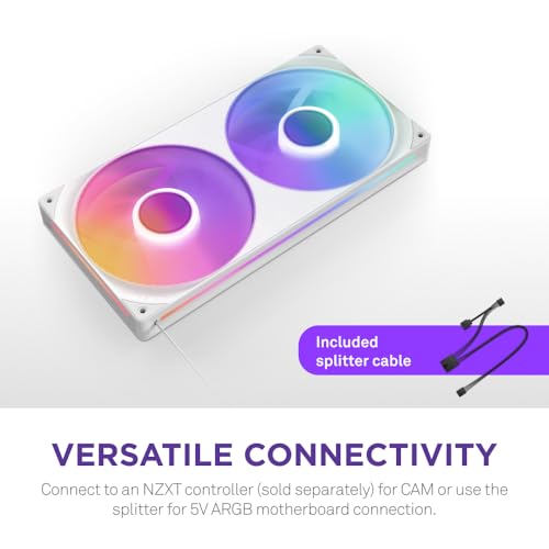 Image of NZXT F240 RGB Core - 240mm Single-Frame Fan Unit with 2 x 120mm RGB Fans - Speed & Lighting Control - High Static Pressure & Airflow - Fluid Dynamic Bearings - 8 aRGB LEDs Per Fan - White