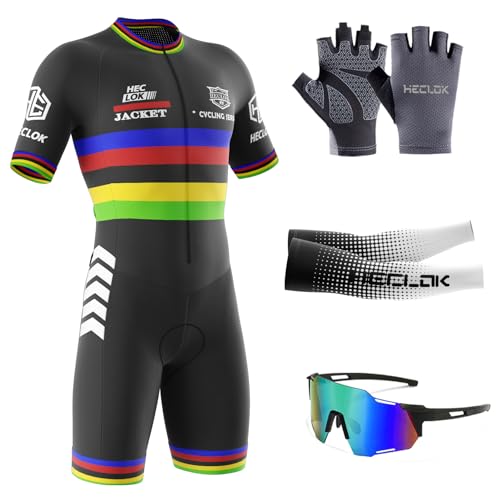 Conjunto de Traje de triatlón de Manga Corta para Hombre，Traje de Ciclismo Acolchado de una Pieza para，Traje de Ciclismo de Secado rápido MTB Mono Racing,Ciclismo, Carrera, natación. (TYP 1,L)