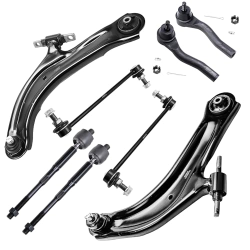 Image of Detroit Axle - Front End 8pc Suspension Kit for Nissan 07-12 Sentra 2007 2008 2009 2010 2011 2012, 2 Lower Control Arms w /Ball Joints + 2 Sway Bar Links + 4 Inner & Outer Tie Rod Ends Replacement