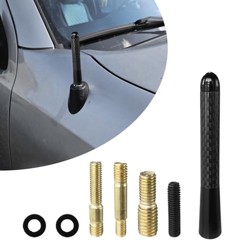 RGOAANC Car Short Antenna, Antenna for Truck, 3.14 inch Carbon Fiber A ntenna Kit with Screws, Universal Automotive Accessories Car Audio Antennas for AM/FM Radio Reception (Black, 3.14 inches)