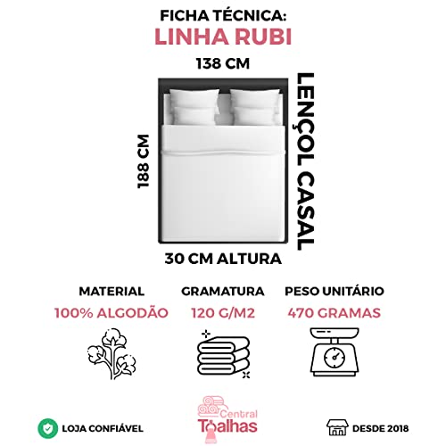Kit Com 5 Lençol de Malha Casal Com Elástico 100% Algodão - Rubi (KIT 3)