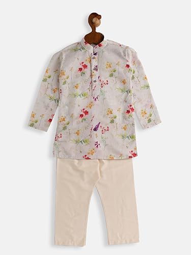 Image of VASTRAMAY Baby Boys Cotton Blend Floral Infant Multicolor-Base-Cream Kurta Pyjama Set
