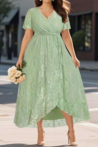 Plus Size Dresses Wedding Guest - Formal Cocktail Party Long Lace High Low Wrap V Neck Dress4