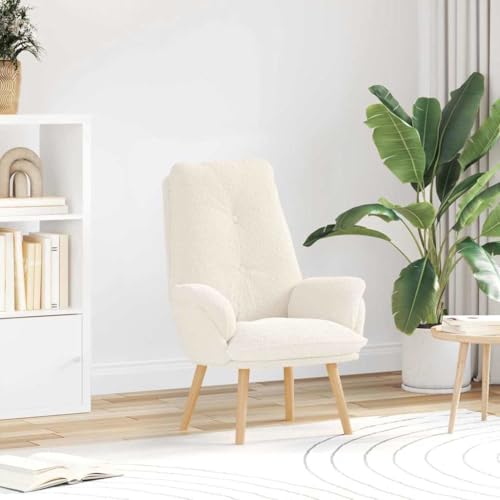 SooIarix Sillón color crema, 69 x 74 x 93 cm, tela Sherpa, patas de madera maciza, silla tapizada para salón, dormitorio, sillón orejero