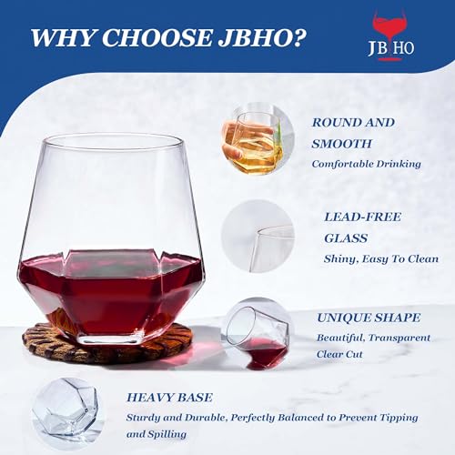 JBHO-Stemless-Wine-Glasses-Set-of-6-Red-or-White-Small-Wine-Glass-set-10oz-Diamond-Shaped-Unique-Short-Tumblers-Cocktail-Glass-Nice-Gift-Packaging-for-Housewarming-BirthdayValentineNewYear JBHO Stemless Wine Glasses Set of 6 Red or White Small Wine Glass set 10oz Diamond Shaped Unique Short Tumblers Cocktail Glass Nice Gift Packaging for Housewarming BirthdayValentineNewYear