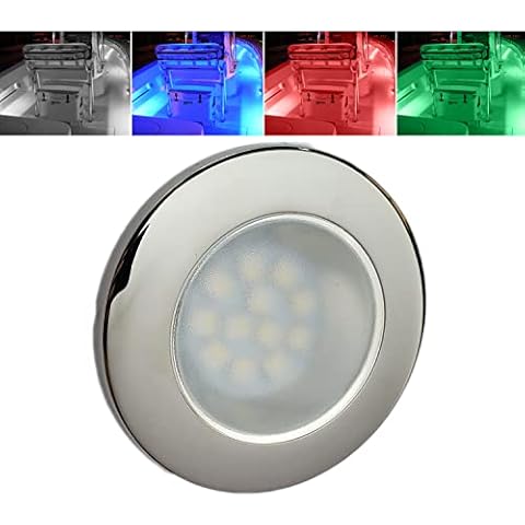 Wave One Marine FLUSH Mount 2.75" RGBW Internal Driver LED Courtesy Boat Light | RV Accent | Interior Exterior Deck Transom Cockpit T Top | Waterproof IP67 (Stainless Bezel) Cover