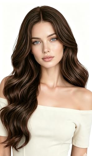 Image of LaaVoo Genius Weft Tape in Hair Extensions Human Hair Seamless Tape on Extensions Cool Brown Tape Weft Human Hair Extension 20inch 50G