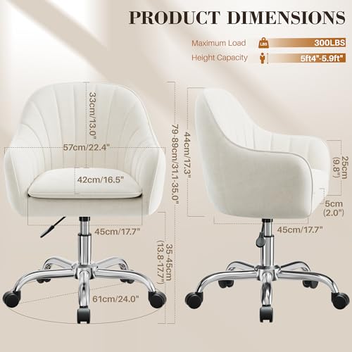 Image of Vanity Chair with Wheels, Comfy Home Office Desk Chairs Adjustable Modern Velvet Makeup Vanity Chairs for Bedroom Living Room-Beige