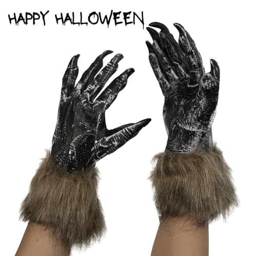 Halloween Werewolf Gloves, Hairy Furry Claws Costume Accessory, Scary Wolf Hand Gloves for Adults Unisex, Cosplay Party