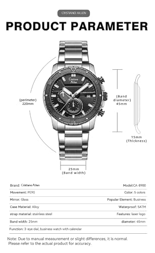 Image of Men's Analog Chronograph Watch for Men with Date Display, Luminous Hands, Water Resistant, Black Dial, Stainless Steel Strap, Casual & Formal Wrist Watch