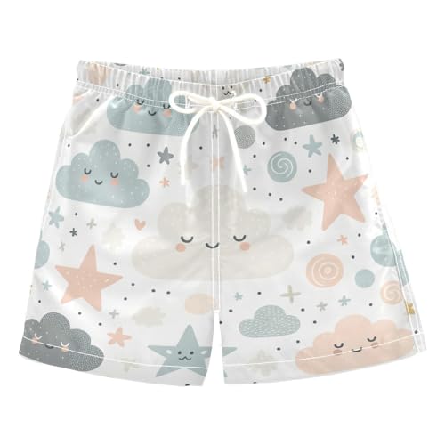 YANENDIE Boy Swim Trunks Cute Clouds Stars Summer Beach Quick Dry Swimsuit Bathing Suit, 2-8T