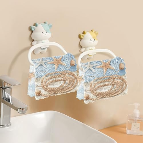 Image of Cotton Kitchen Dish Cloths, Starfish Seashell Tropical Beach Ultra Soft Absorbent Quick Drying Dish Towels, 11 x 11 Inches, 6-Pack, Reusable Cleaning Cloths