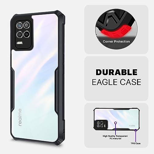 Image of Pikkme Realme 9 5G Back Cover | Crystal Clear Transparent Back | Ultra Hybrid | Full Camera Protection | Raised Edge | Bumper Back Case for Realme 9 5G (Black)