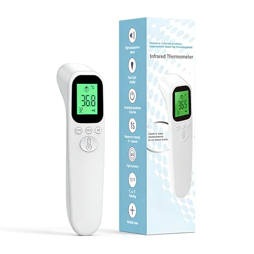 Termómetro Frente Infrarrojo sin Contacto, Termometro Digital para Bebés, Niños y Adultos, Termómetro con Pantalla LED Retroiluminada, Alarma de Fiebre, 32 Memoria (2 * AAA Baterías no Incluidas)