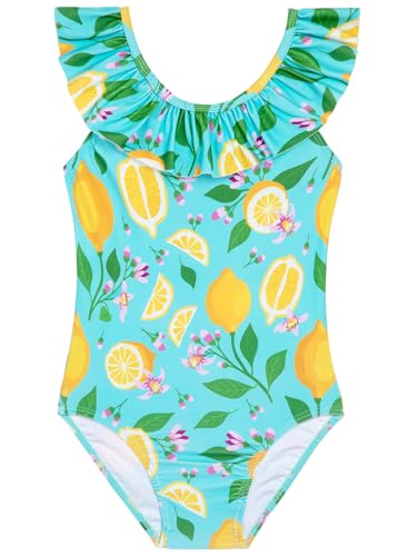 Image of XiaoMoSha Girls Swimsuits Ruffled Round Neck One Piece Bathing Suits Quick Dry UPF 50+ Summer Hawaii Swimwear for Kids 3-10T