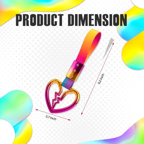 Image of 2PCS Heart Shaped Car Handle Straps, Rear Bumper Warning Keychain Ring for Car Exterior Accessories (Chrome Rainbow Broken Heart - Rainbow)