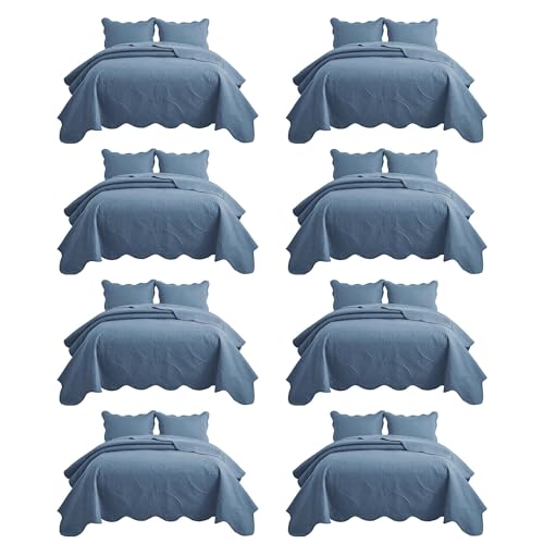 IR Imperial Rooms 8 Pack Quilt King Size Bedding (106" x 96") - Bulk Wholesale for Hotels, Guest Bedroom & Airbnbs - Lightweight Microfiber Reversible Floral Embossed Quilts Bedspreads (Light Blue)
