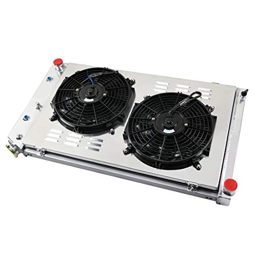 CoolingSky 3 Row Aluminum Radiator +2X12\" Fan W/Shroud Combo & Relay Kit for 1968-1987 Chevy Chevelle El Camino &C/K 10 20 30 Pickup +More Buick GM Models丨34\" Overall Width