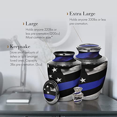 Image of Blue Line Flag Cremation Urns for Human Ashes Adult Man & Urns for Ashes
