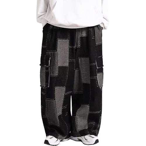 Cargo Jeans for Men Cowboy Jeans Straight Leg Lounge Pants Men Elastic Waist Streetwear Denim