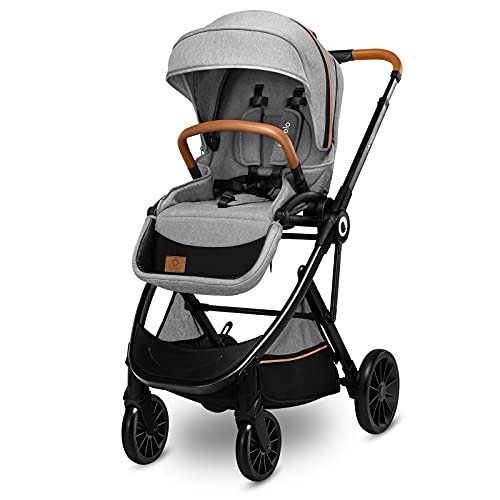 Lionelo Dani Kinderwagen Buggy bis zu 15 kg vorwärts- und rückwärtsgerichteter Sitz Liegeposition EVA-Schaumräder verstellbarer Griff Fußsackabdeckung, Grau