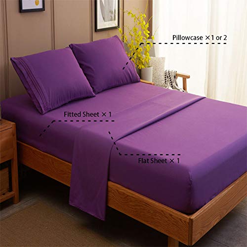 Image of SONORO KATE Bed Sheet Set Super Soft Microfiber 1800 Series Luxury Egyptian Sheets 16-Inch Deep Pocket Wrinkle and Hypoallergenic-4 Piece(King Purple)