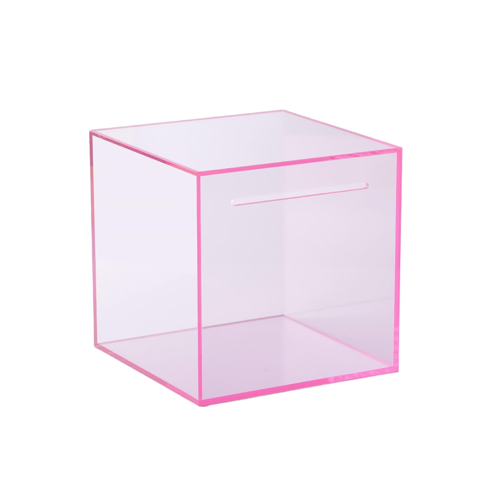 Clear Piggy Bank 12 x 12 x 12cm Acrylic Piggy Square Money Box, Break to Open Piggy Bank Money Saving Box Smash for Budget and Save, Coin and Cash（Pink）