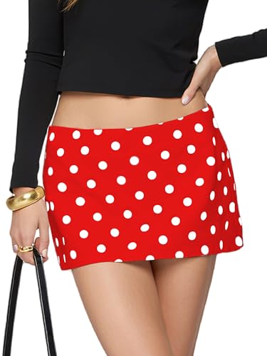 Danysu Mini Skorts for Women Skirt with Shorts Underneath Y2K Mini Skirt Low Rise Micro Skirt Red Polka Dots S