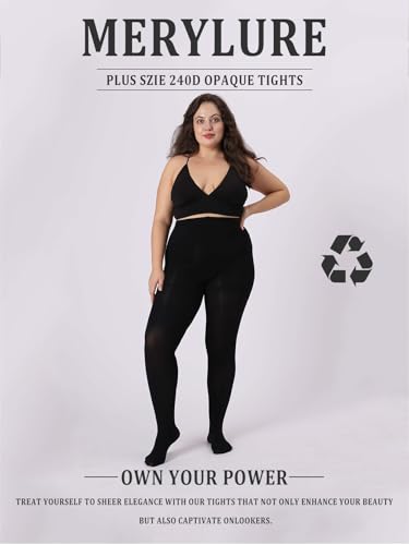 MERYLURE 240D Plus Size Tights for Women Opaque Control Top Pantyhose Ultra Soft High Waist Solid Color Footed Stockings2