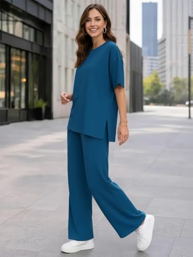 Image of TYSORT Women Casual Summer co ords Set Track Suit Oversized Top Baggy Pant,Top and Pajama Set
