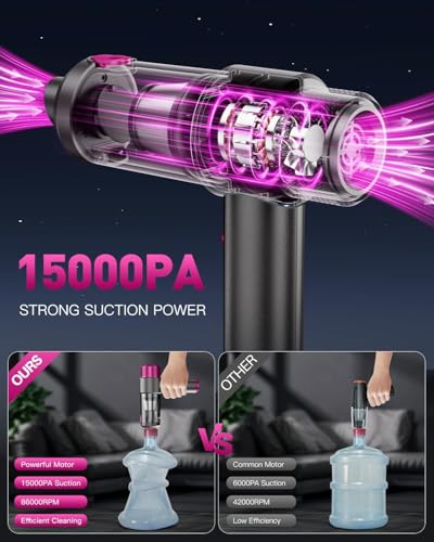 Image of Handheld Car Vacuum Portable Cordless, 15000PA Powerful Mini Vacuum Cleaner | 4-in-1 Air Duster & Blower, Built-in LED Light with Complete Nozzle Accessories, Small Hand Vacuum for Car, Home, Office