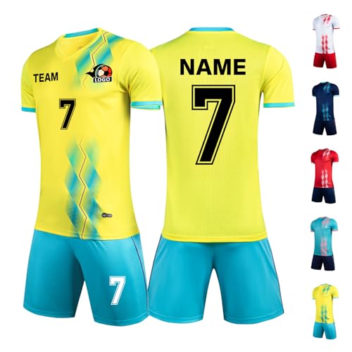 LAIFU Custom Soccer Jerseys for Kids Youth Adults Personalized Soccer Shirts Shorts Set for Boys Girls Men Women (Yellow)