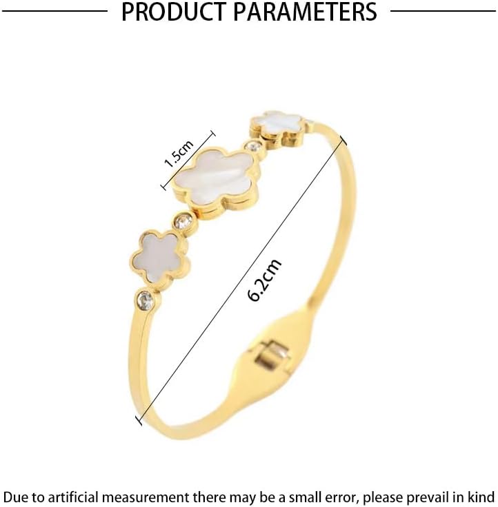 Women's Five Leaf Clover Bracelet 2.44IN Golden Mother of Pearl Three Cinquefoils Spring Bracelet No Color Loss Cuff Bracelet Jewelry - Image 2