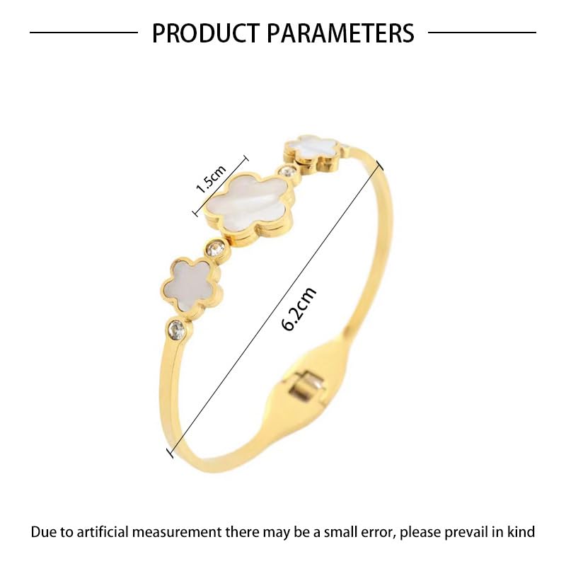 Women's Five Leaf Clover Bracelet 2.44IN Golden Mother of Pearl Three Cinquefoils Spring Bracelet No Color Loss Cuff Bracelet Jewelry2