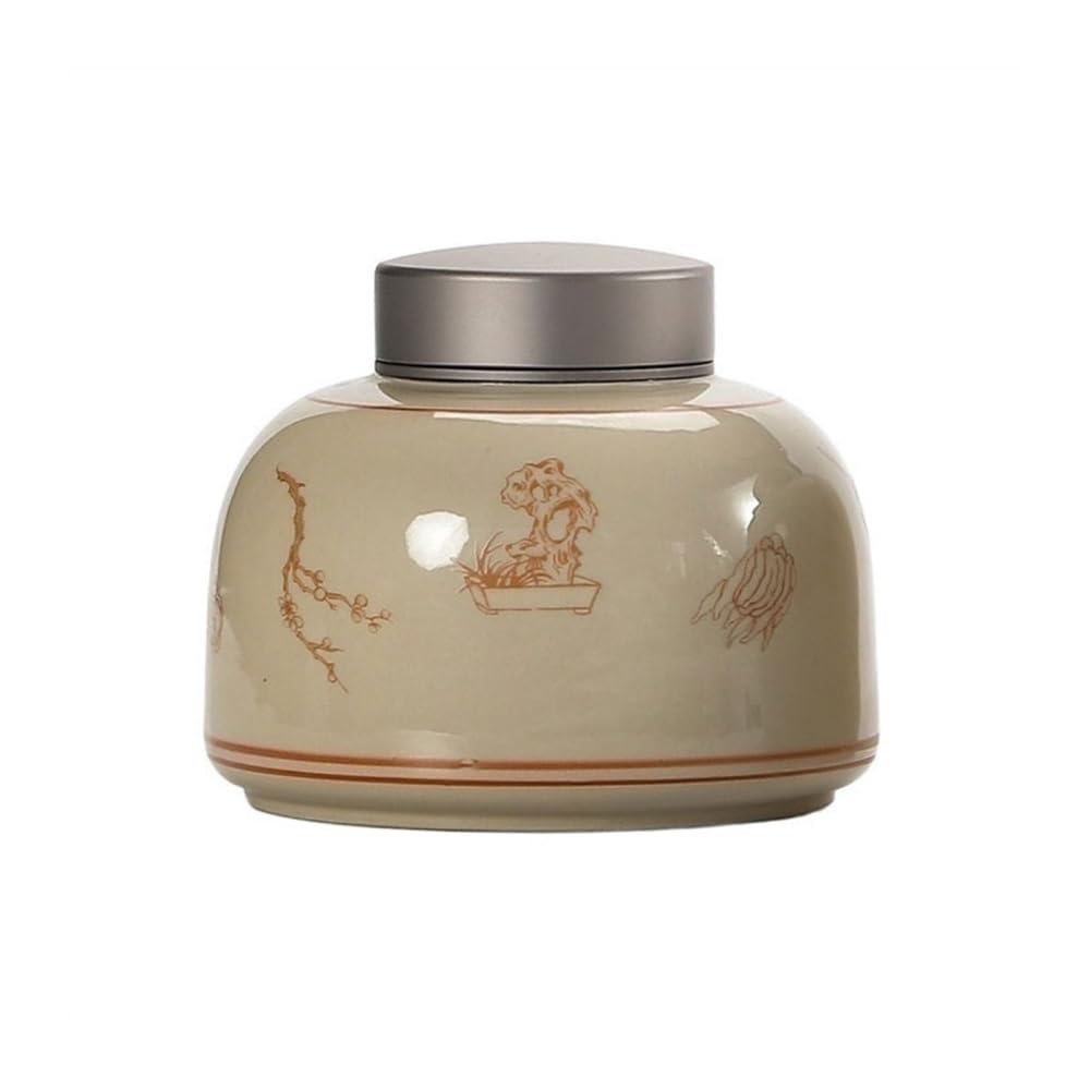 CHENGAIJIAN Tea Canister Double Metal Sealed Lid Storage Jar Ceramic Multifunctional Sugar Jar Loose Leaf Tea Jar