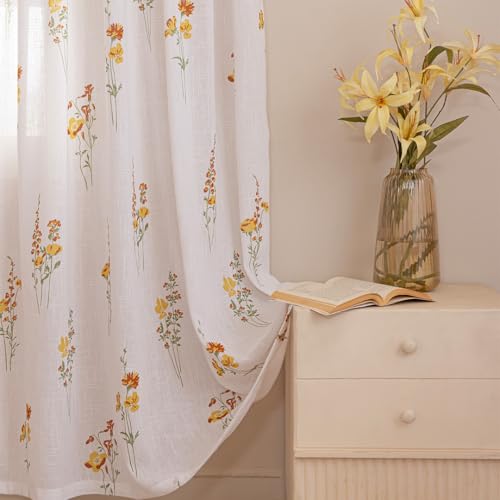 Image of HOMEMONDE Cotton Curtains for Window - Transparent Sun Light Filtering Sheer 6 Feet Curtain, Rod Pocket Top Style Pack of 2 - (Opulent Bloom, 72 Inch)