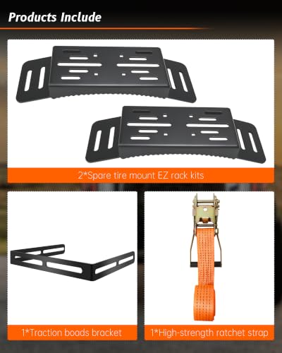 Image of 2 Pcs Universal Quick Release Spare Tire Mount, with Ratchet Strap and Vehicle Traction Boads Bracket, Steel, Fit for 30 inch-40 inch Diameter Tires | with Ratchet Strap and Vehicle Traction Boads Bracket, Steel, Fit for 30 inch-40 inch Diameter Tires