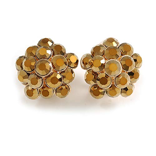 Boucles d'oreilles clip fleur bronze et cristal au fini doré pour un éclat haute couture