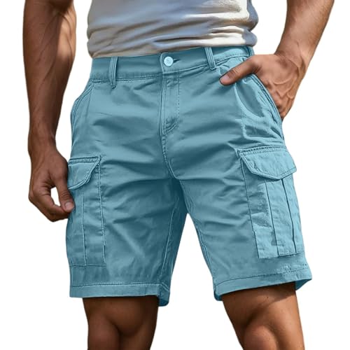 Generisch Pantalones cortos cargo para hombre, pantalones cargo bermudas y trabajo con botón de cremallera, más bolsillos, pantalones cortos deportivos para exteriores, verano, monocolor, clásicos