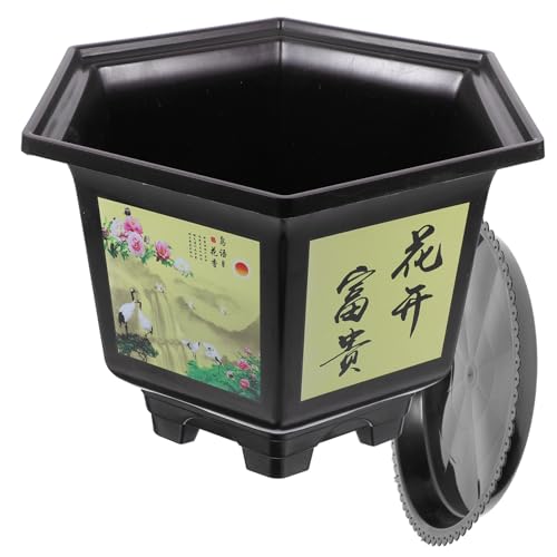 Garneck Macetas para Plantas De Interior y Exterior Hexagonales De Plástico Engrosado, Juego 2 Piezas 30 Cm Diámetro x 21 Cm Altura, Color Café, Ideales para Balcón y Bonsái