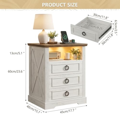 Dystler Nightstand with Charging Station & 3 Drawers for Bedroom - image 2