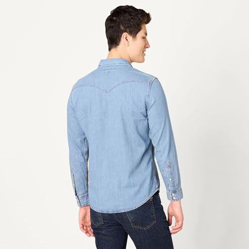 Image of Amazon Essentials Men's Slim-Fit Long-Sleeve Denim Western Style Cotton Shirt with Snap Buttons, Lightweight