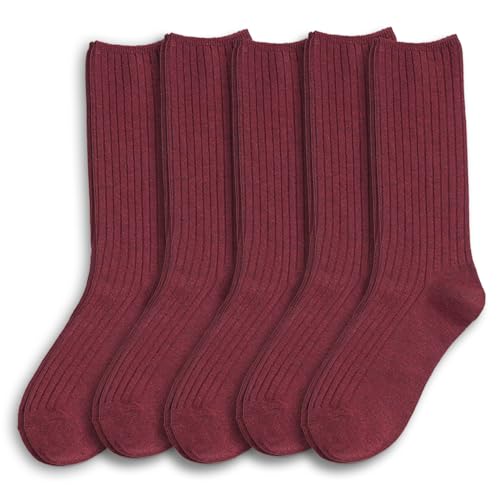 Image of Women Crew Dress Socks Cotton Solid Color Slouch Sock for Dressy Shoes 5 Pack