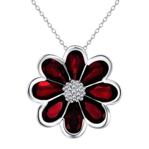 Pendentif fleur en grenat 12ct, le collier argent idéal pour un anniversaire